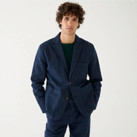 J.Crew Men's Garment Dyed Cotton Linen Blend Blue Chino Suit Blazer Jacket Sz 36 - Picture 2 of 11